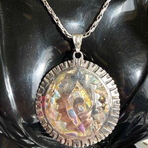 Vintage Mexico Los Ballesteros 950 Silver Large Pendant and Heavy Necklace Chain